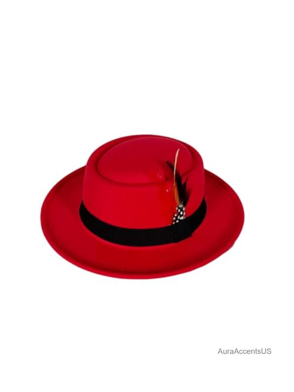 Wool Felt Fedora Hat Wide Brim Flat Top with Feather Unisex